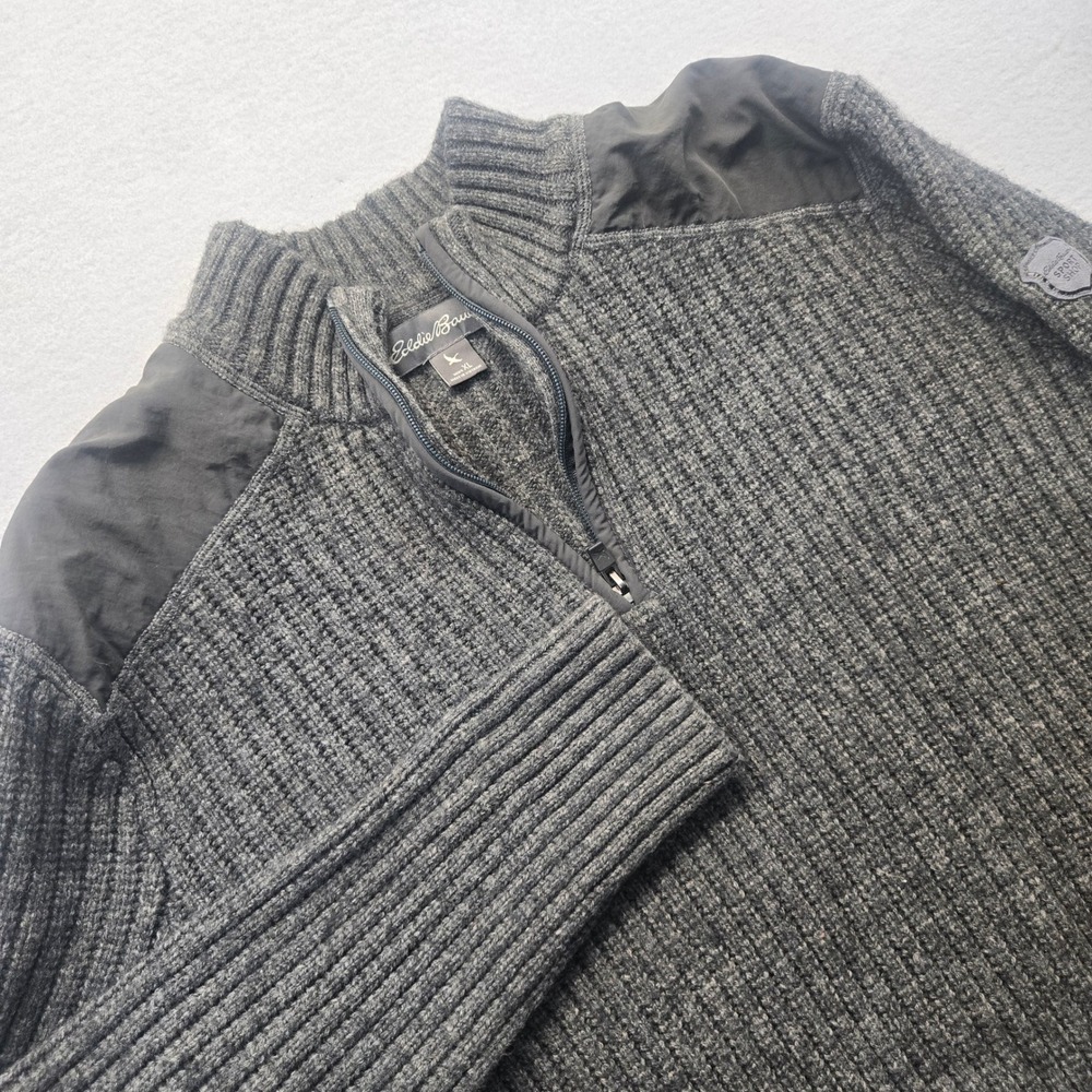 Eddie Bauer Sport‎ Shop Mens XL Wool Blend Qtr Zip Ribbed Sweater Gray military